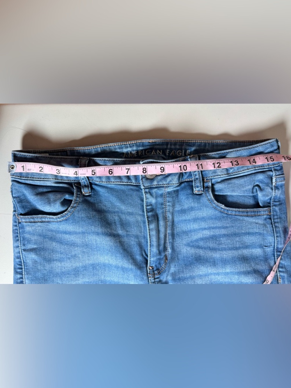American Eagle Light Blue Distressed Stretch Skinny Jeans - Women 14 - Picture 5 of 8
